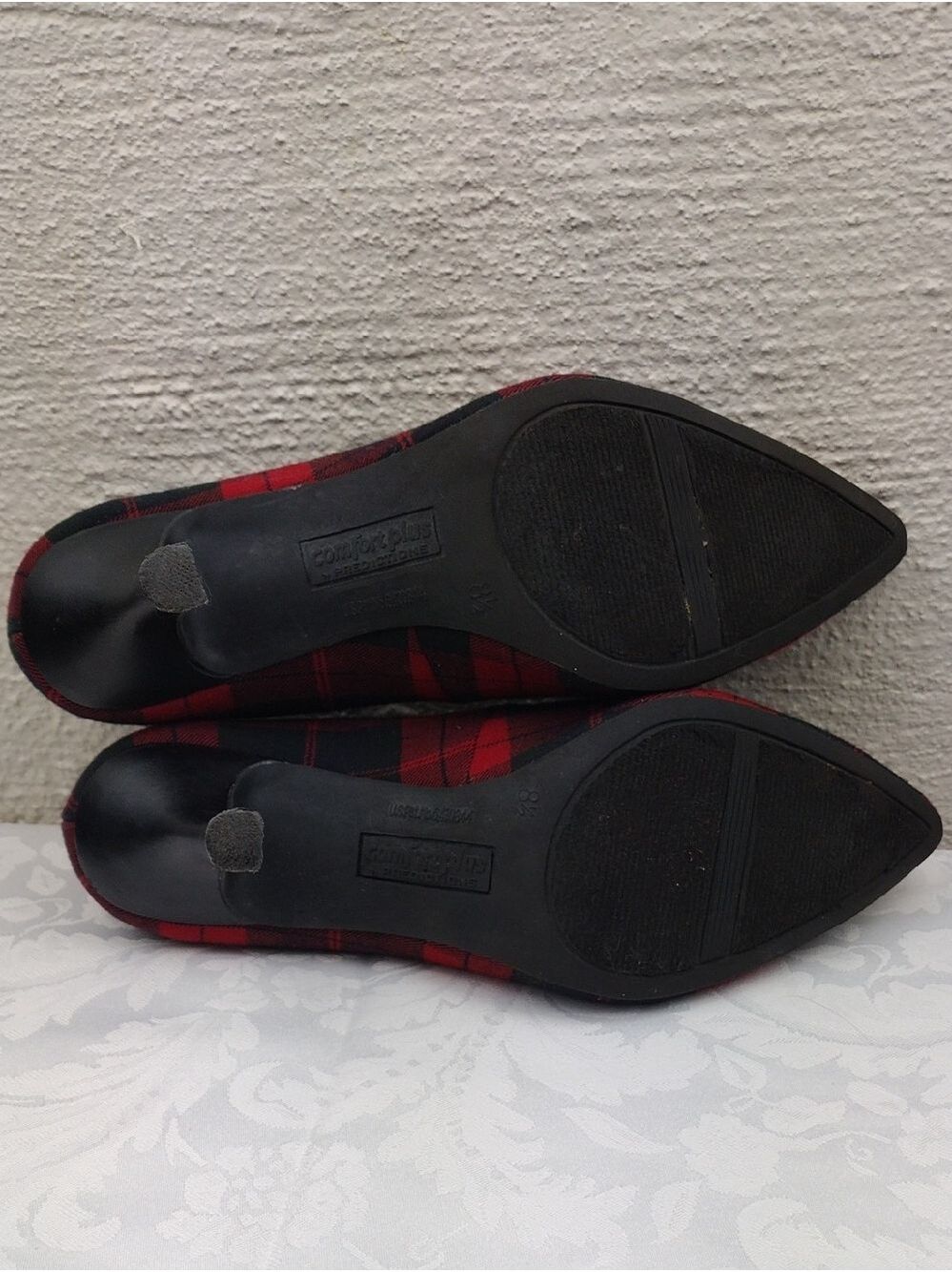 Comfort Plus by Predictions Black Red Plaid Fabric Point Toe High Heel Pump Shoe - Picture 7 of 16